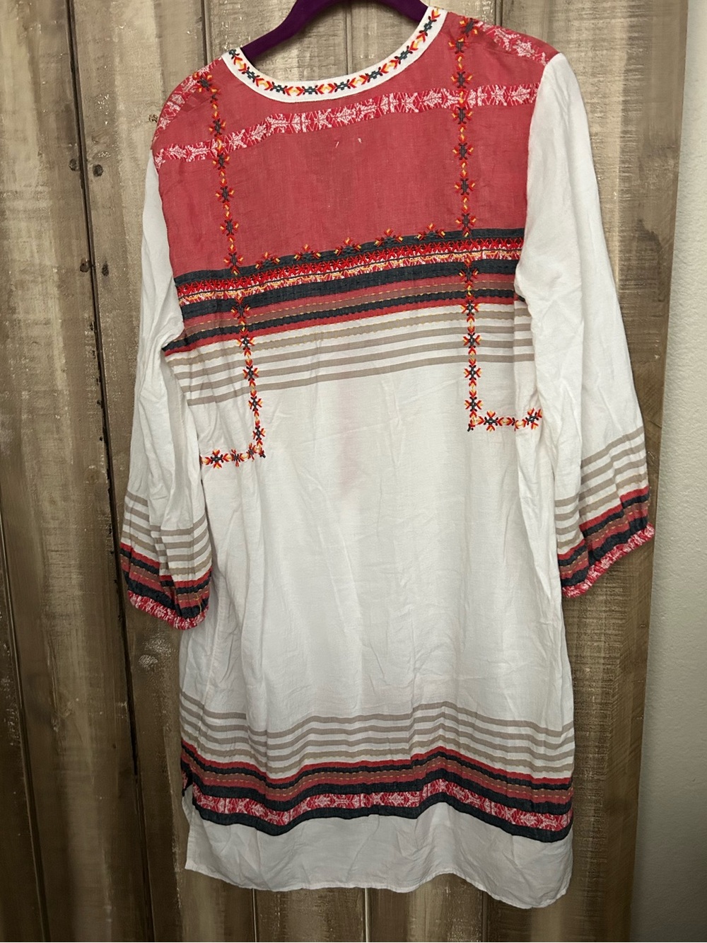NIC+ZOE White Tunic Dress with Coral and Black Embroidery - Picture 5 of 8